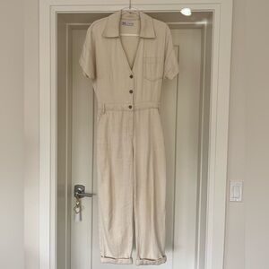 Zara Cream Short-Sleeve Jumpsuit